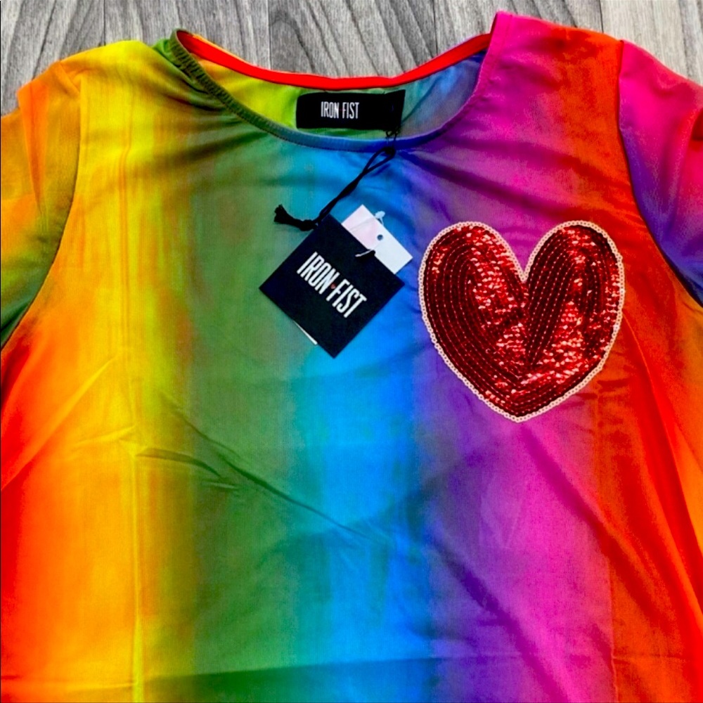 NWT! Iron Fist Somewhere Rainbow Mesh Dress Mini - Picture 2 of 3